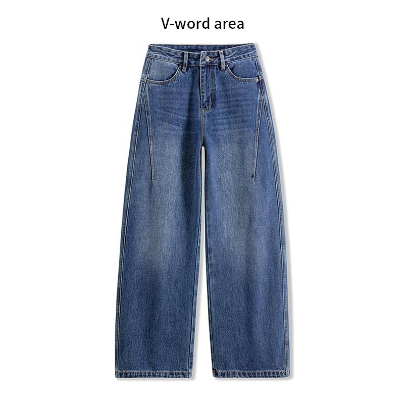 V • 进口100棉时尚爆款简约显瘦窄版弯刀阔腿牛仔裤8866