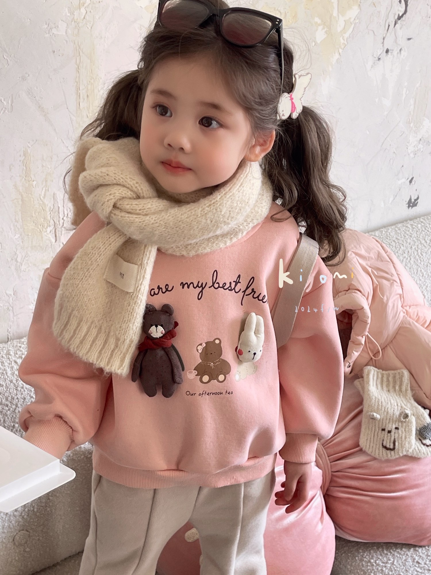 【荔枝优选】粉色玩偶卫衣一体绒加绒加厚立体公仔小童卫衣