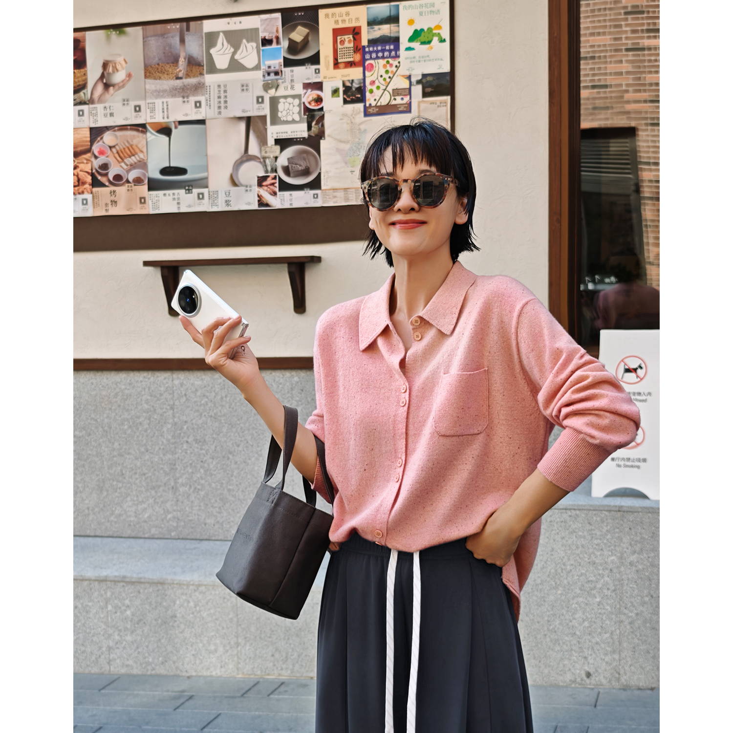 轻城_苏小糖|美羊羊 100纯羊毛POLO领针织毛衫女秋冬宽松休闲上衣