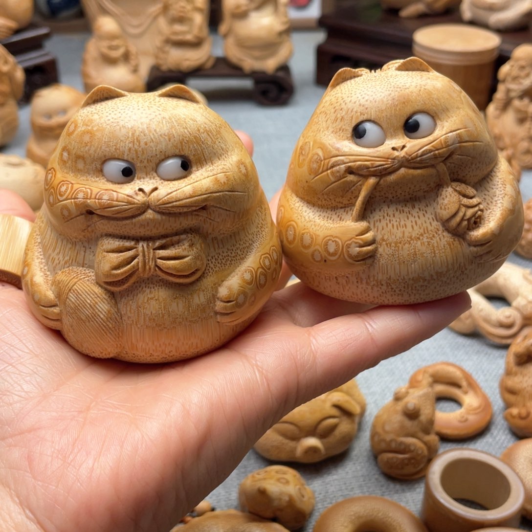 竹拉****天竹根雕猫咪