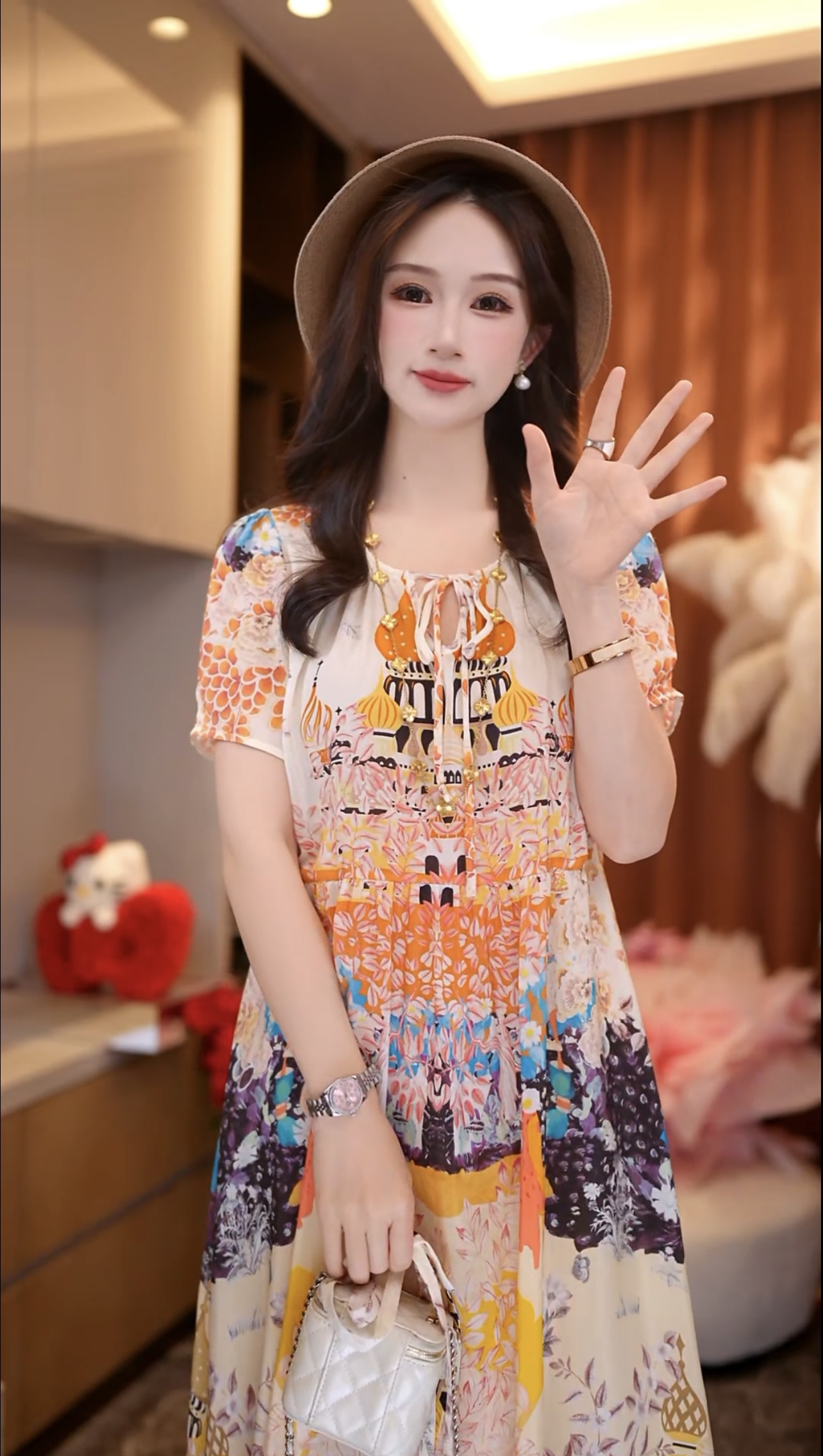 【丝芙玉禄】（S292）真丝双绉桑蚕丝气质印花碎花减龄宽松真丝连衣裙