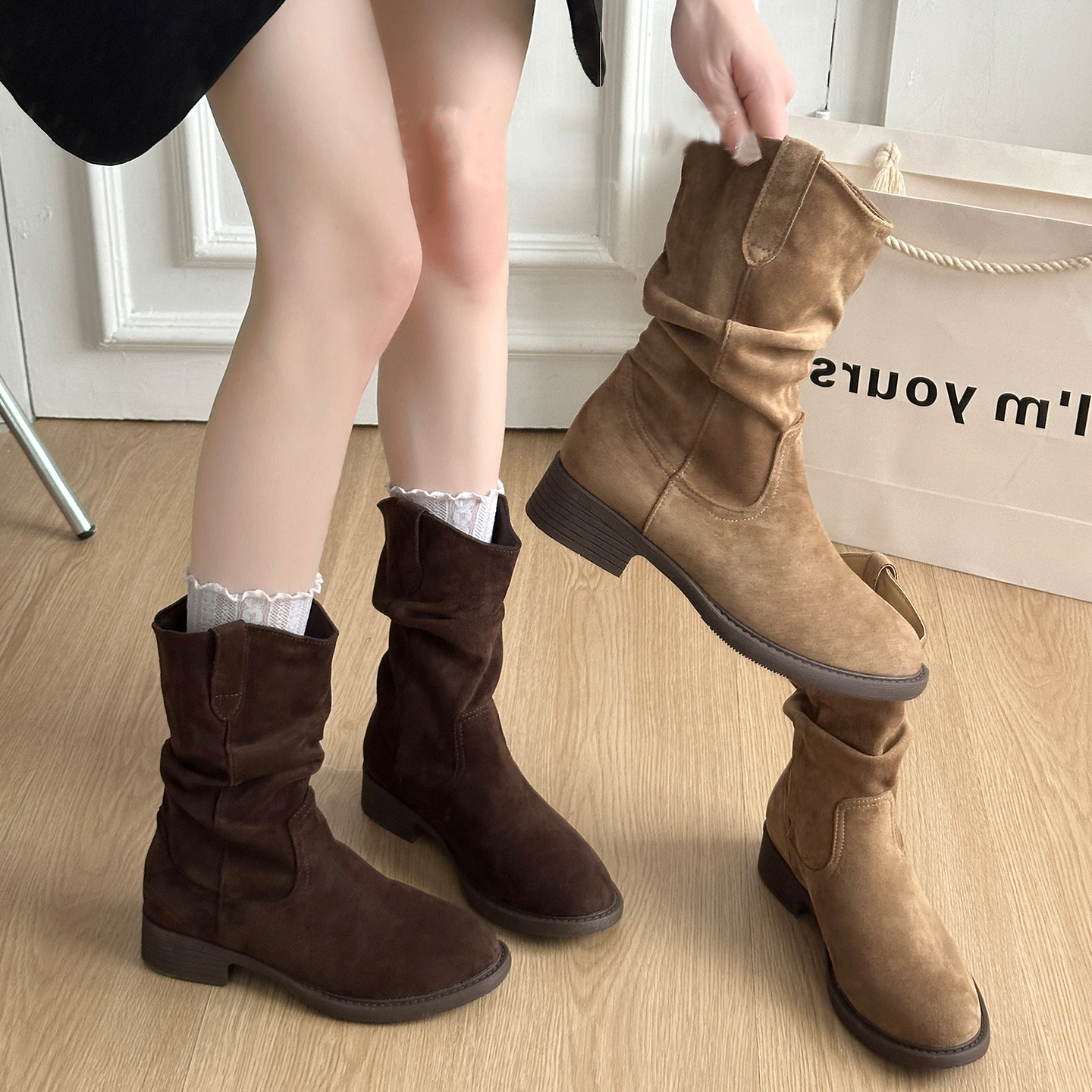 厚底粗跟美拉德西部靴女2025秋季新款显瘦百搭马丁靴堆堆勃肯短靴