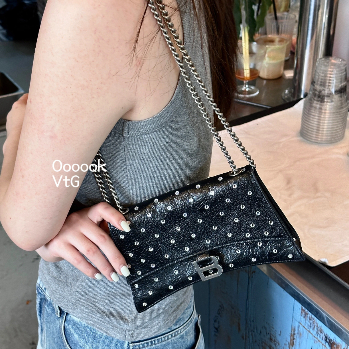 95新 Balenciaga/巴黎世家 BALENCIAGA水钻斜挎