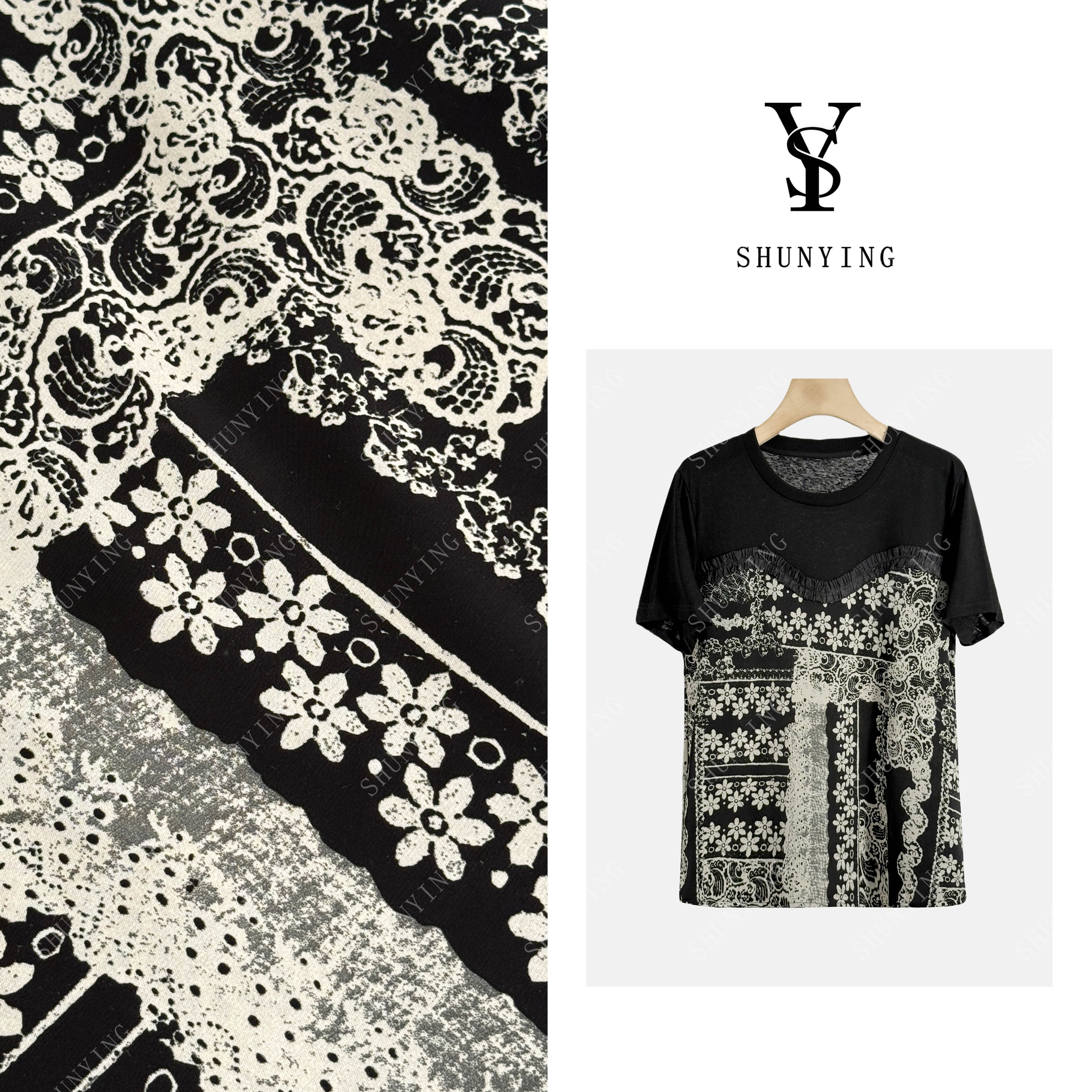 【仟娜】精致高级感！设计感假两件蕾丝拼接碎花T恤SY72TA3015