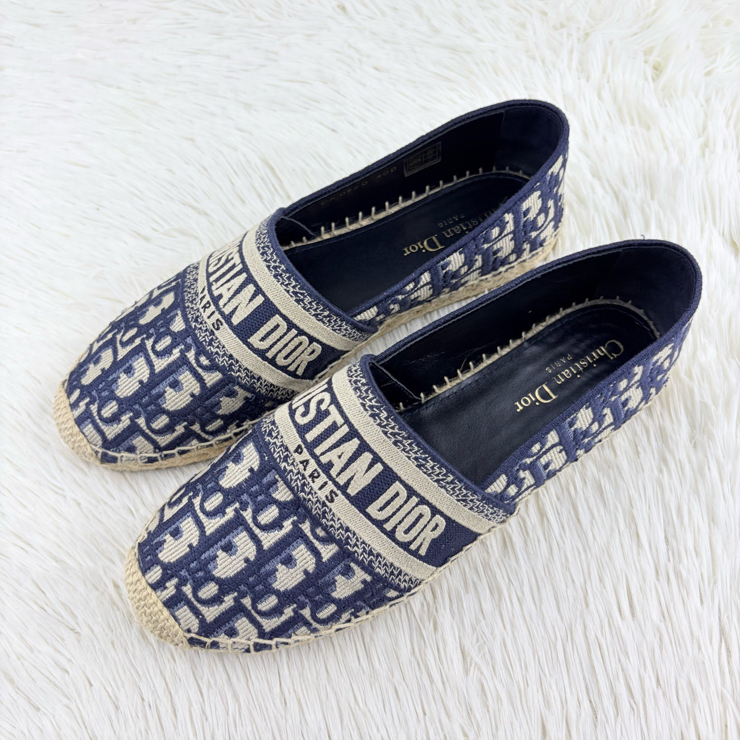 99新 DIOR/迪奥 深蓝色老花满印渔夫鞋40码