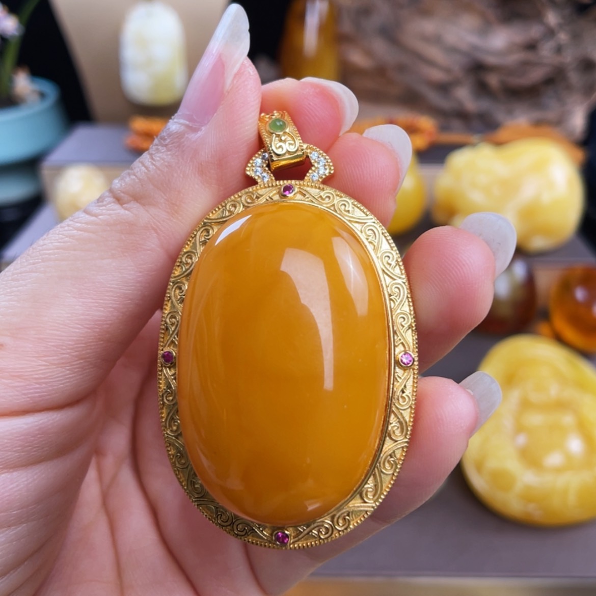 【闪购商品】琥珀珠宝奇石银S925镀金镶嵌