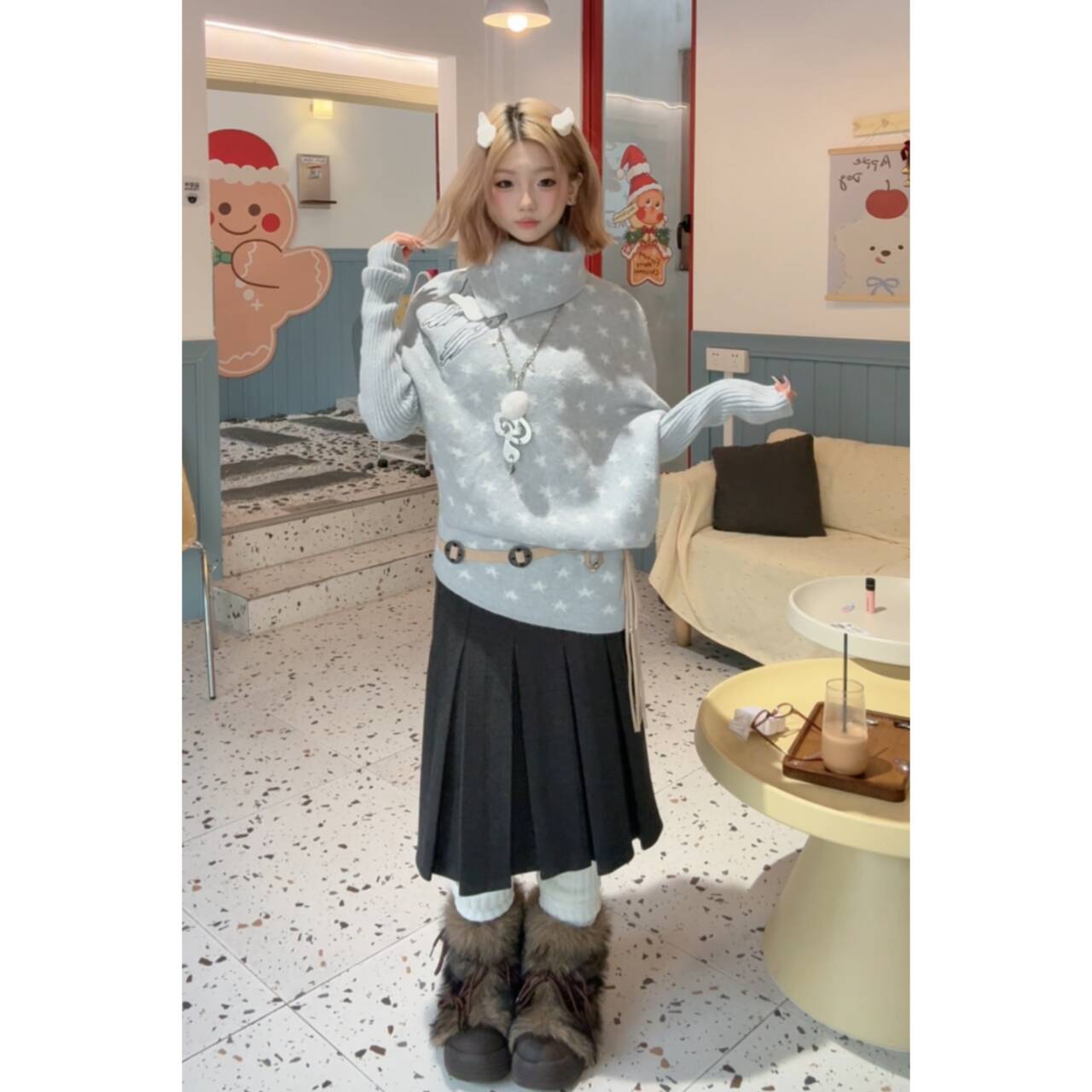 韩系针织星星学院风毛针织不规则衫设计感网红加厚女装女辣妹风