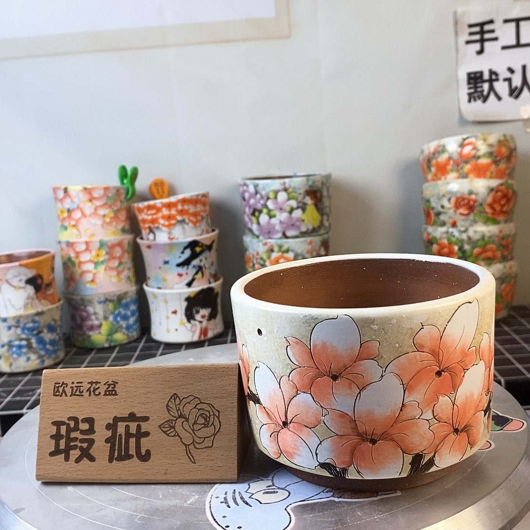 花盆紫砂红陶手绘花盆
