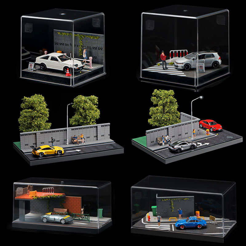 收藏家1:64微缩场景模型车模人偶仿真道具沙盘摆件展示盒防尘收纳