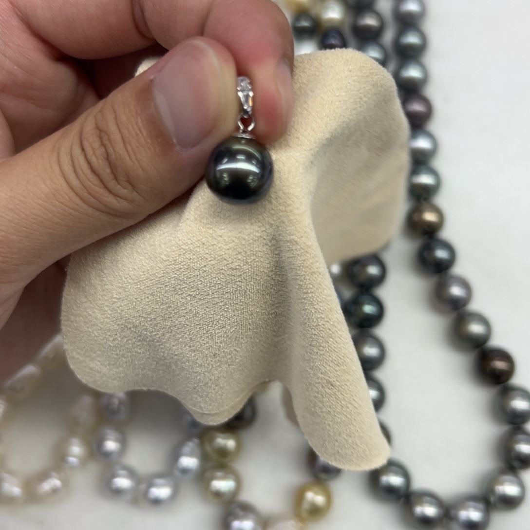 银S925镶嵌吊坠(不含链)海水珍珠11mm大溪地吊坠