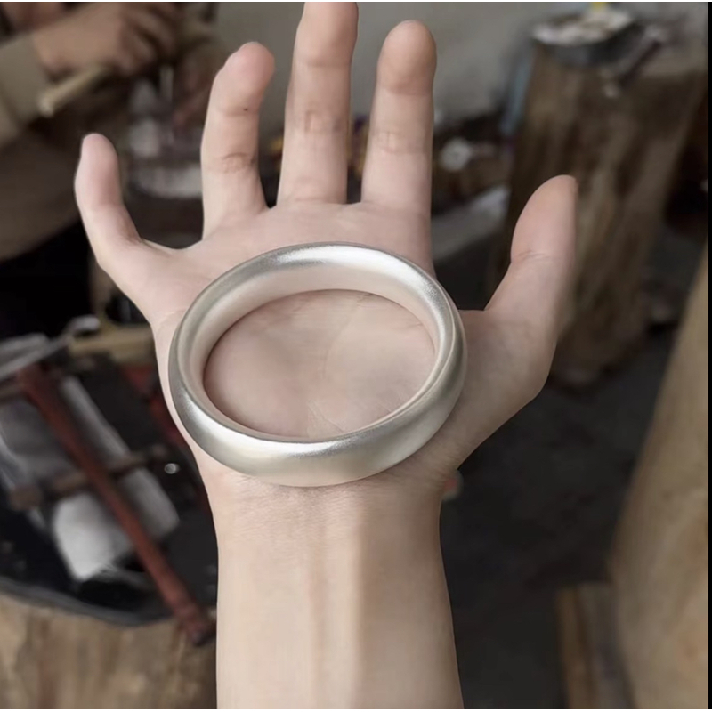 足银手镯 A32 足银999.9宽面轮胎手镯古法传承闭口镯设计