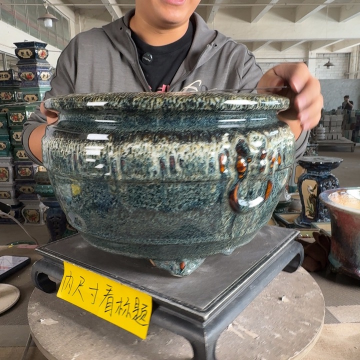 。一风堂石湾花盆 高温裂 内27*19
