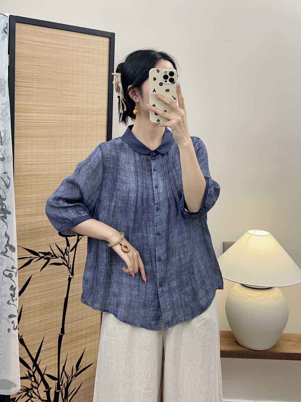 竹栖-原创重纱120支苎麻上衣8075