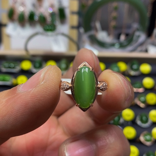 和田玉（碧玉）戒指银S925镶嵌