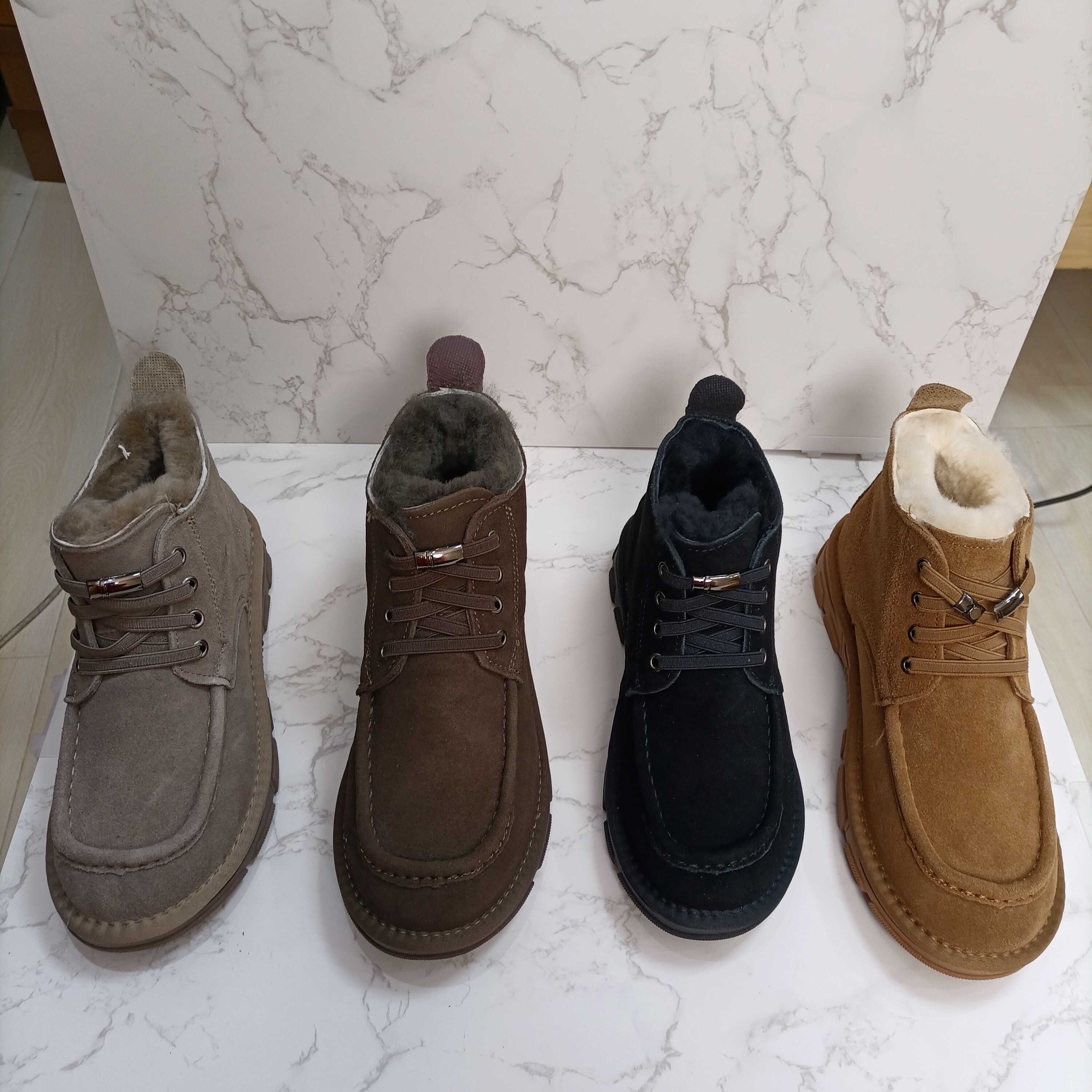 男士新款纯牛皮羊毛弹力一脚蹬时尚面包靴4个颜色靴子