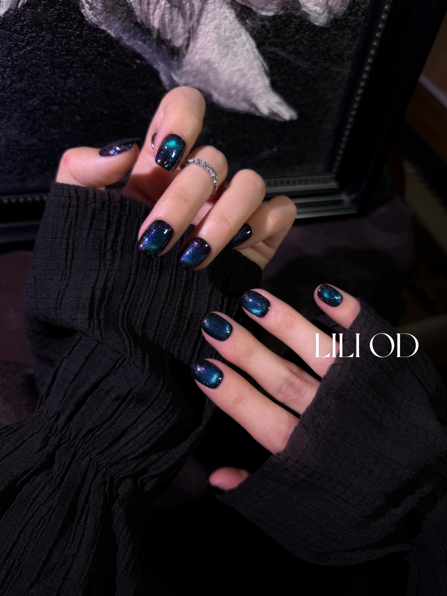 幻夜｜李里原创手工穿戴甲幻夜星空高级显白酷飒风猫眼ins轻奢款