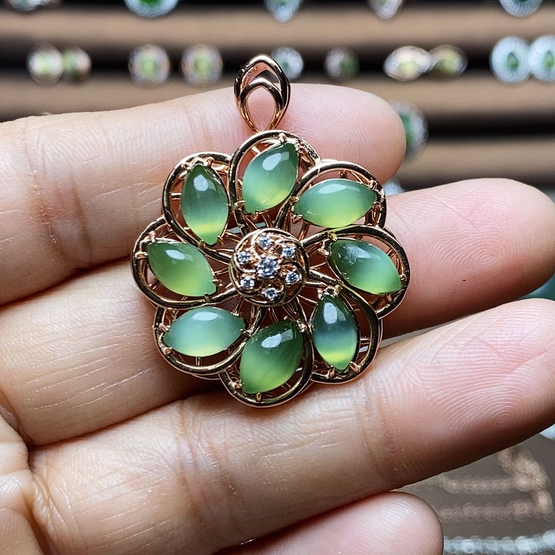 吊坠(不含链)银S925镶嵌和田玉（碧玉）