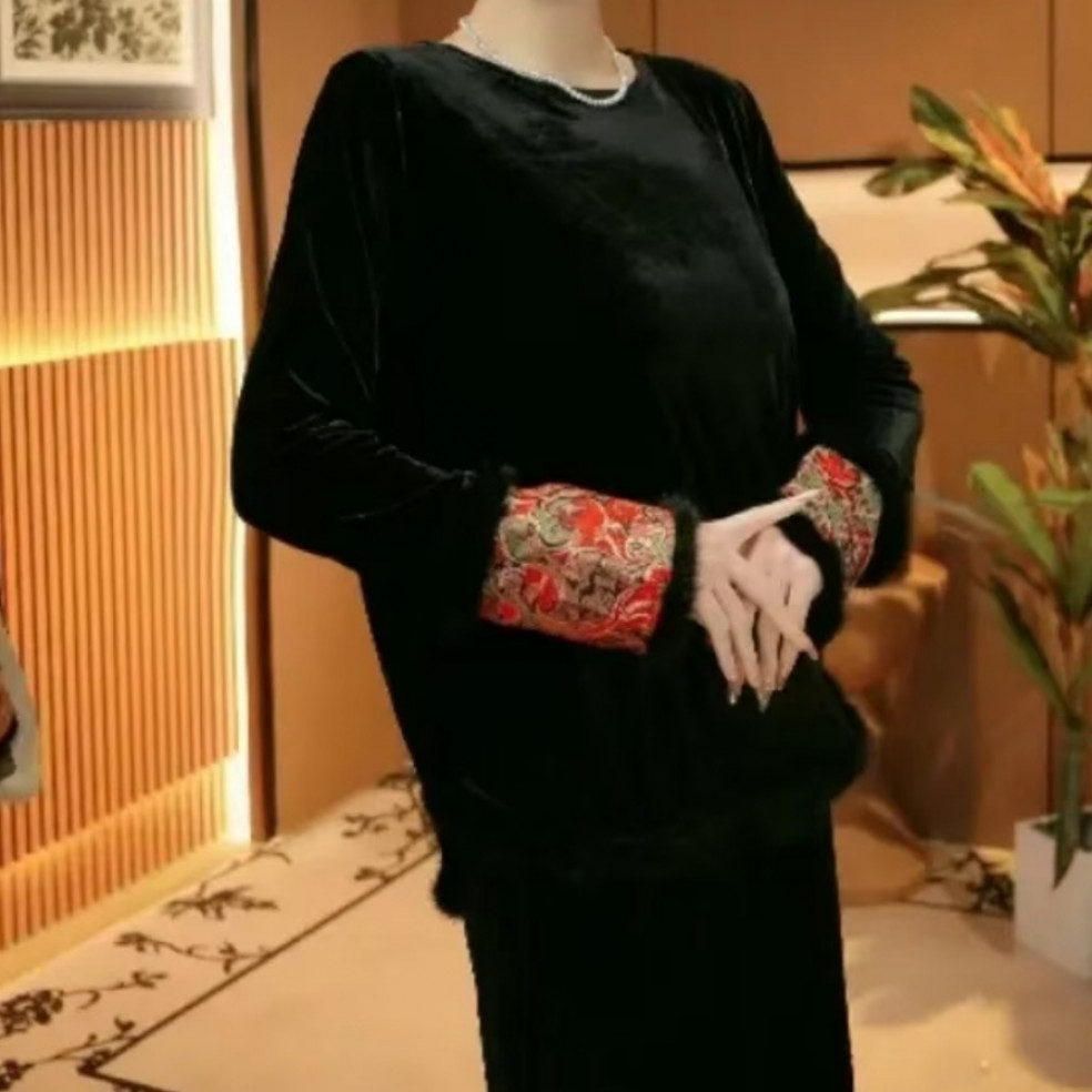 毛袖口新款新中式女国风刺绣袖口百搭上衣2024d8113-香雪