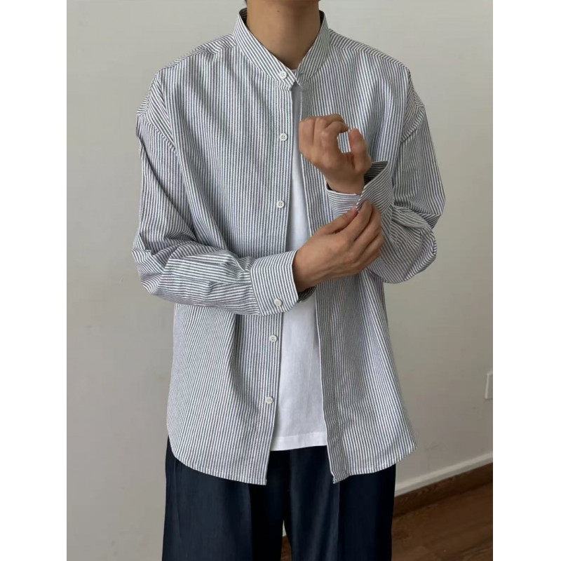 GC66立领条纹长袖衬衫