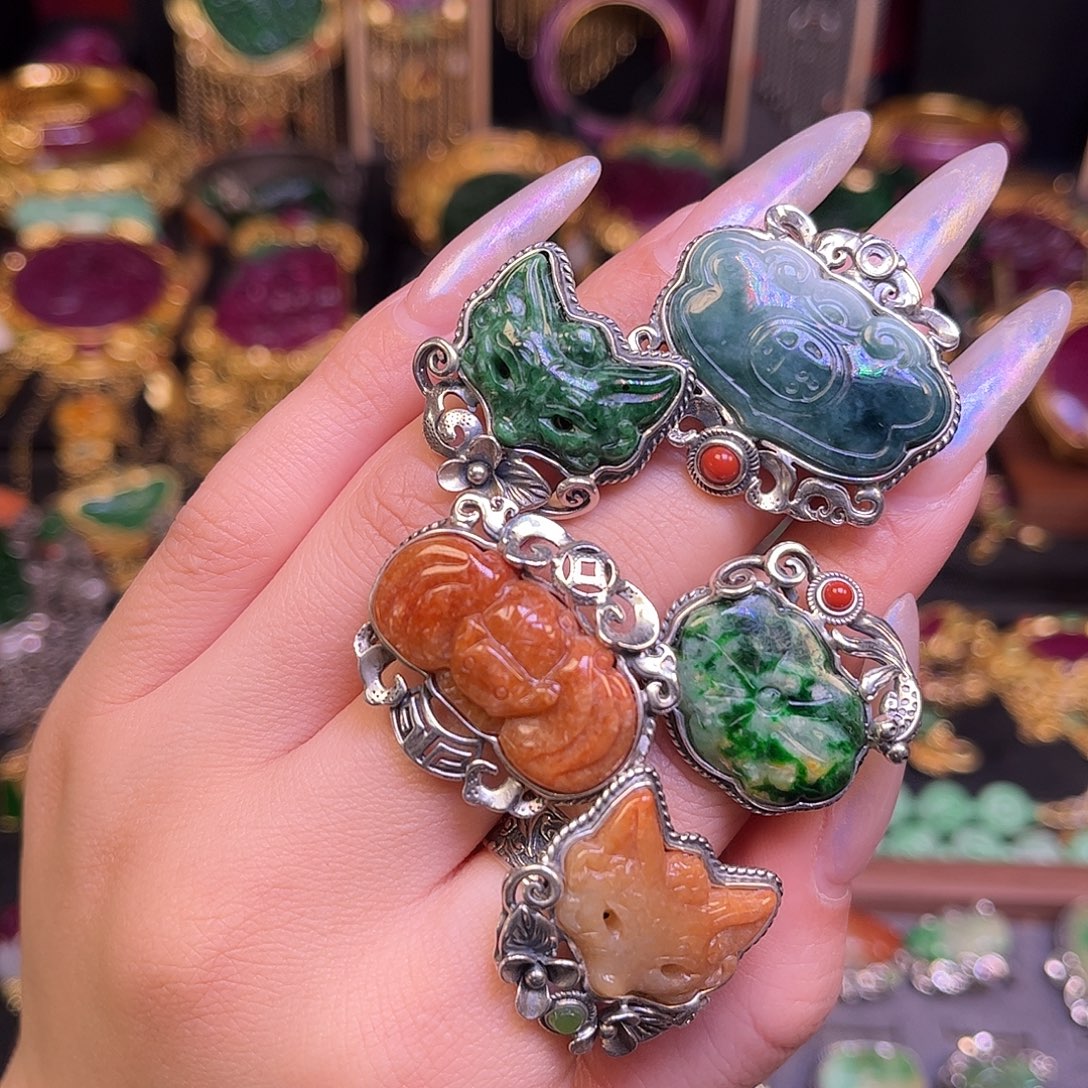 翡翠银S925镶嵌戒指任选一