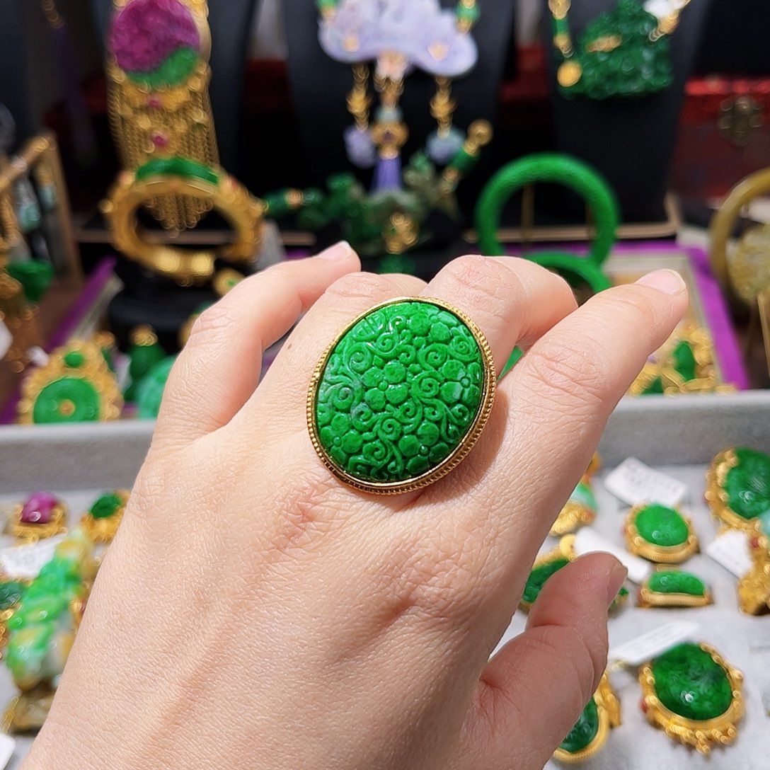 【闪购商品】翡翠戒指银S925镀金镶嵌福利
