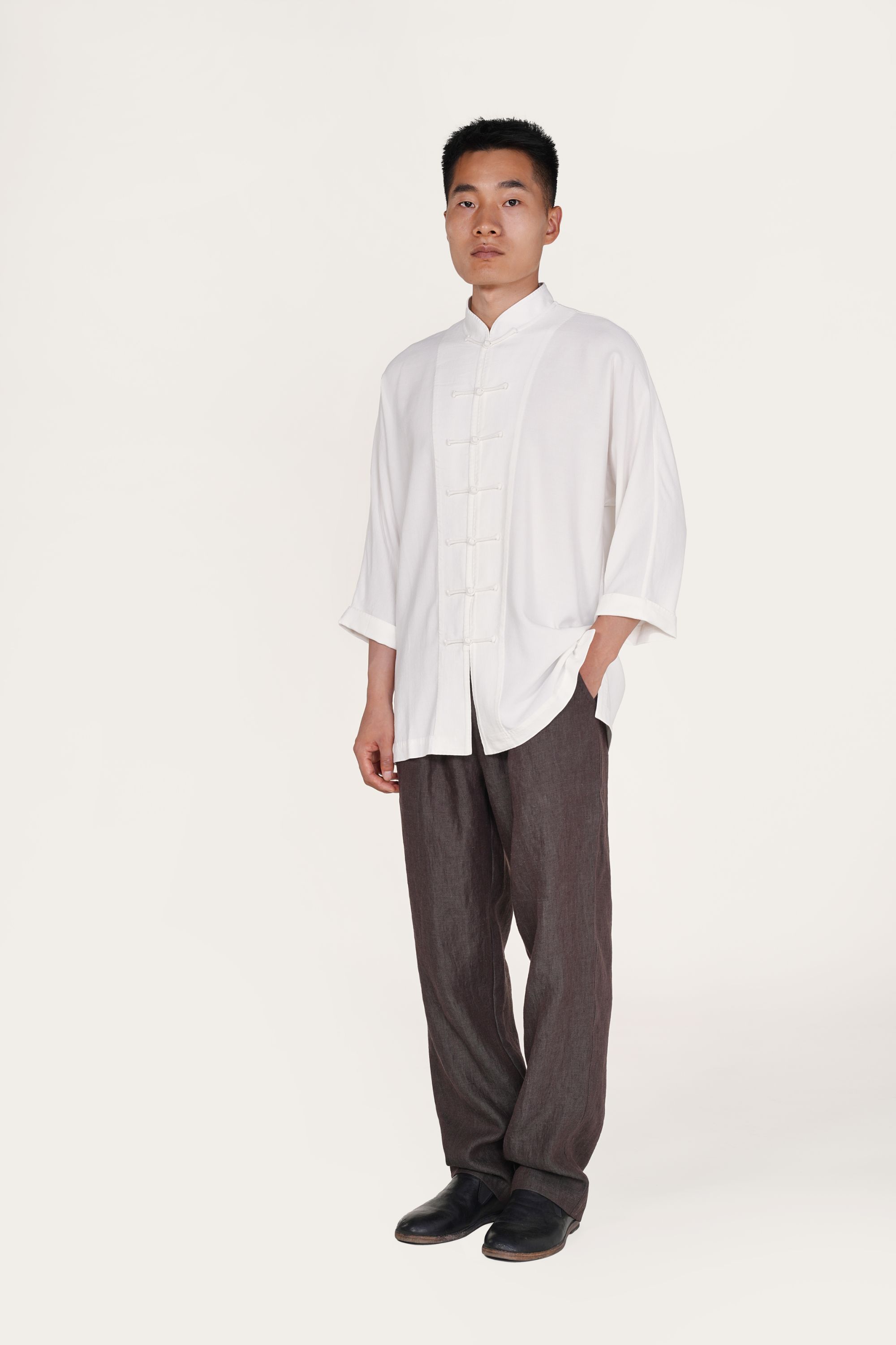 传统手工盘扣青年棉麻立领白色中式男装夏季中国风上衣古风复古