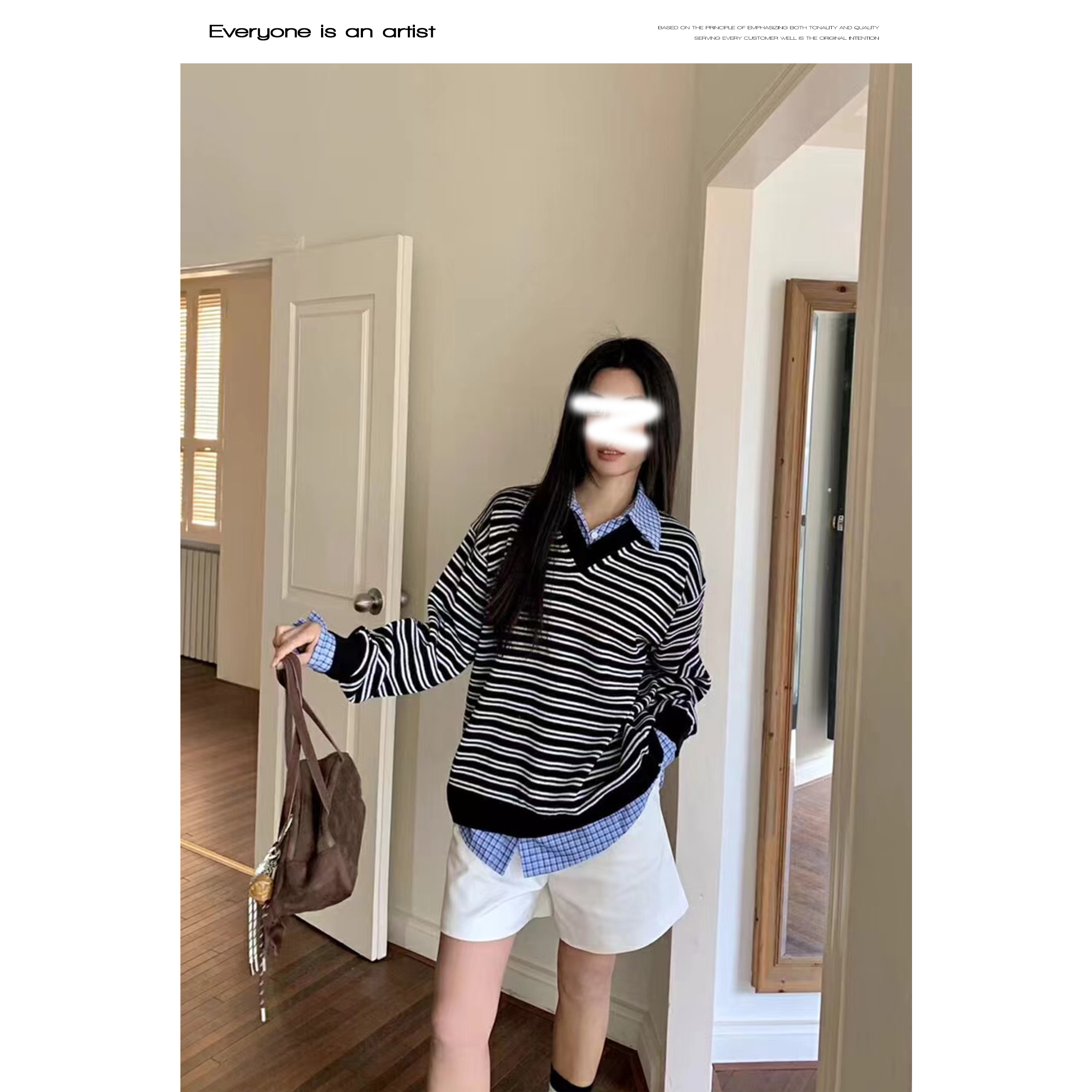 54662韩系时尚假两件宽松上衣