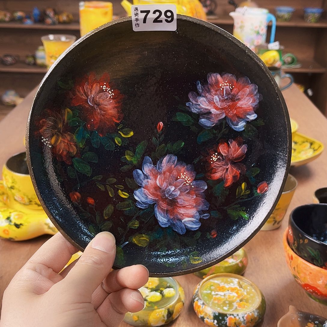 杯纯纯油画风茶盘