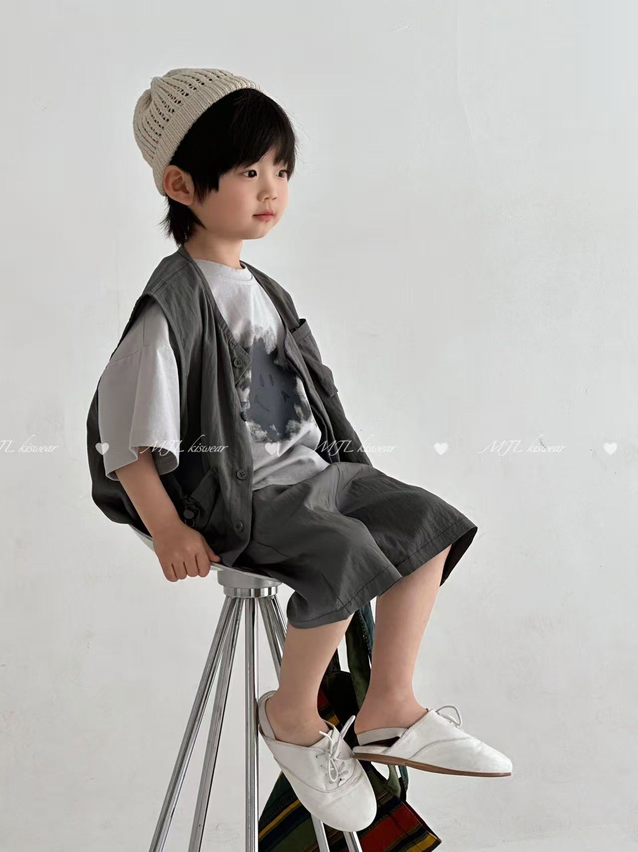 2025夏款组合 韩版超酷短袖背心裤子儿童组合套装Q05