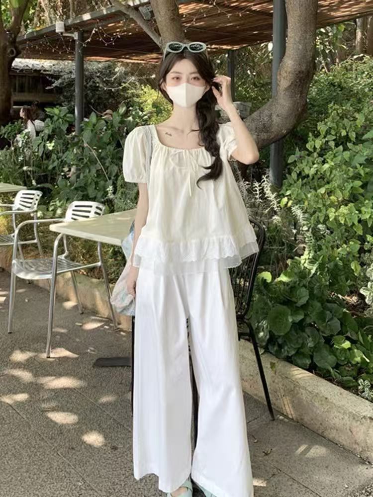 601-新款时尚显瘦设计感棉衬衫洋气甜美夏季韩版衬衣泡泡袖短袖YQ