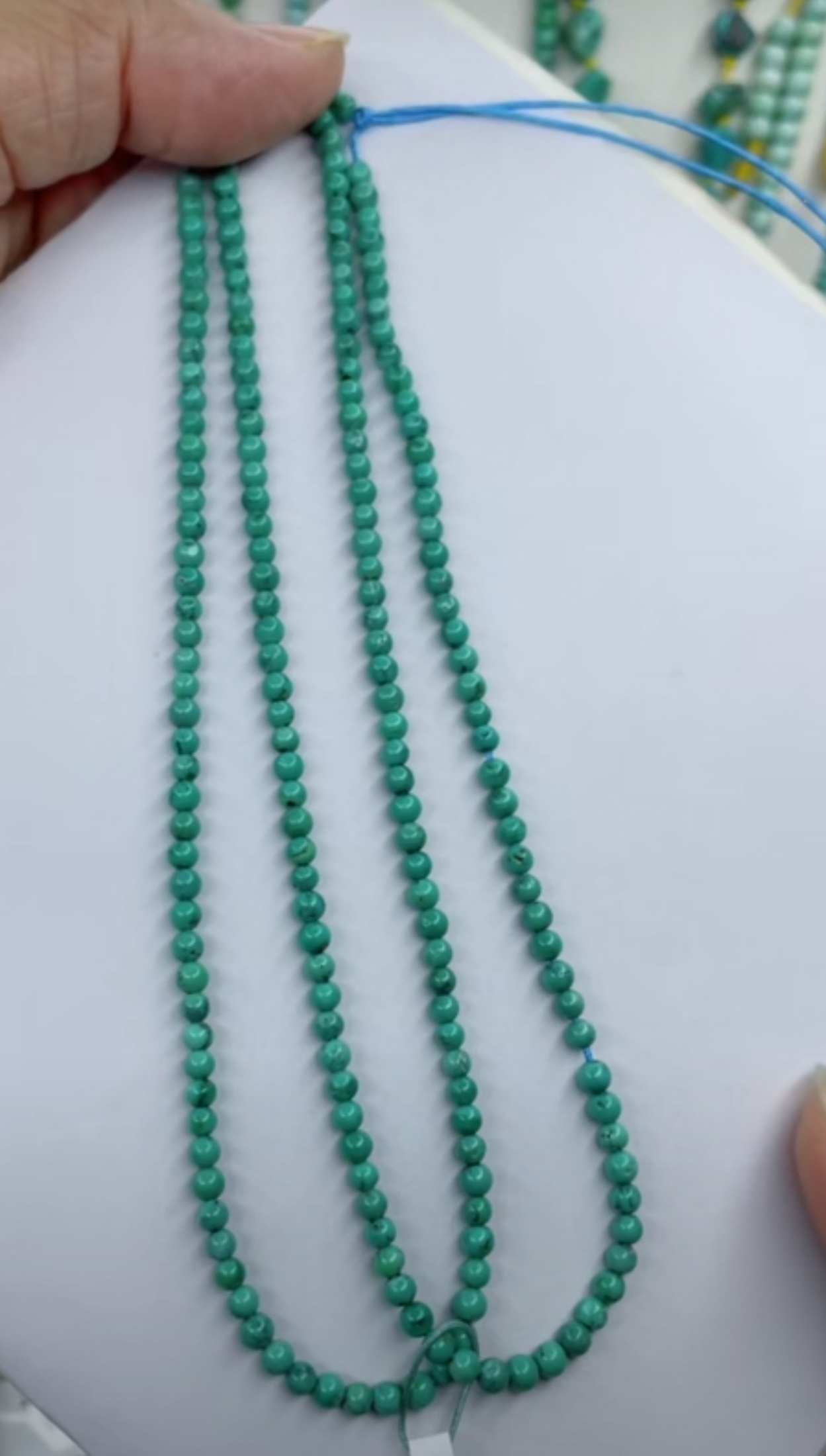天然原矿绿松石米珠链卡3+