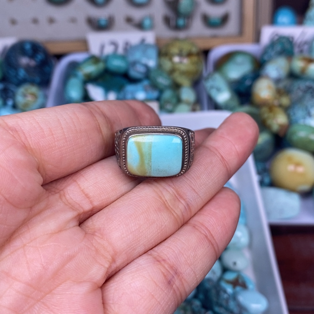 苍***泽绿松石银S925镶嵌挂件