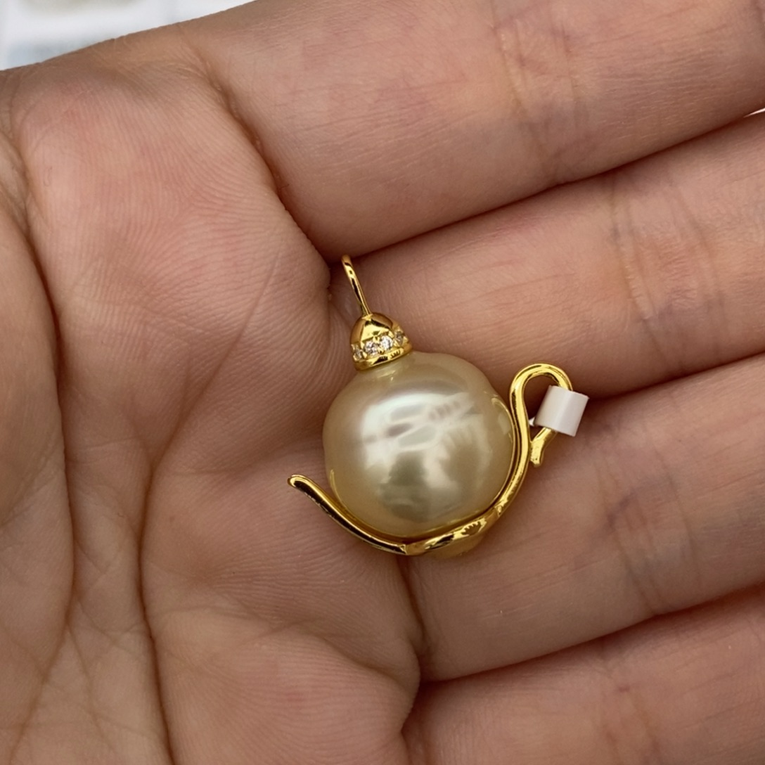 定制海水珍珠未镶嵌裸珠南洋金珠 干枯金成品 13.7不退不换