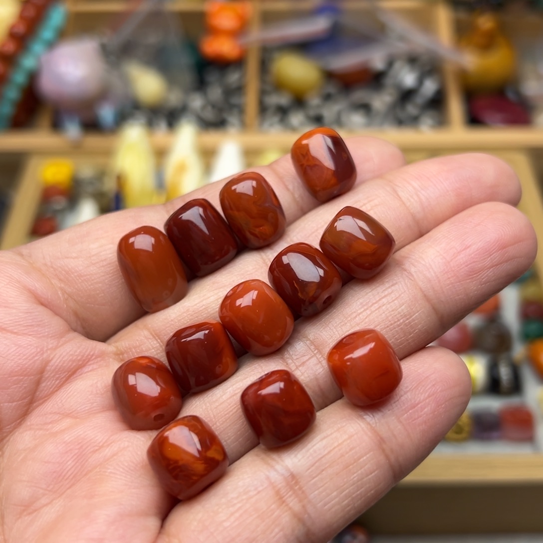 南红玛瑙10mm火焰纹桶珠未镶嵌多样性发其中一颗