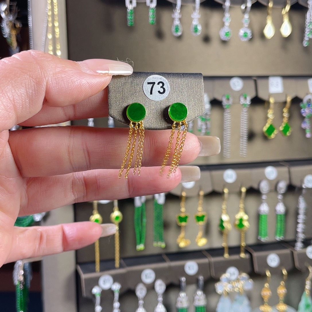 翡翠银S925镶嵌耳饰缅甸A货