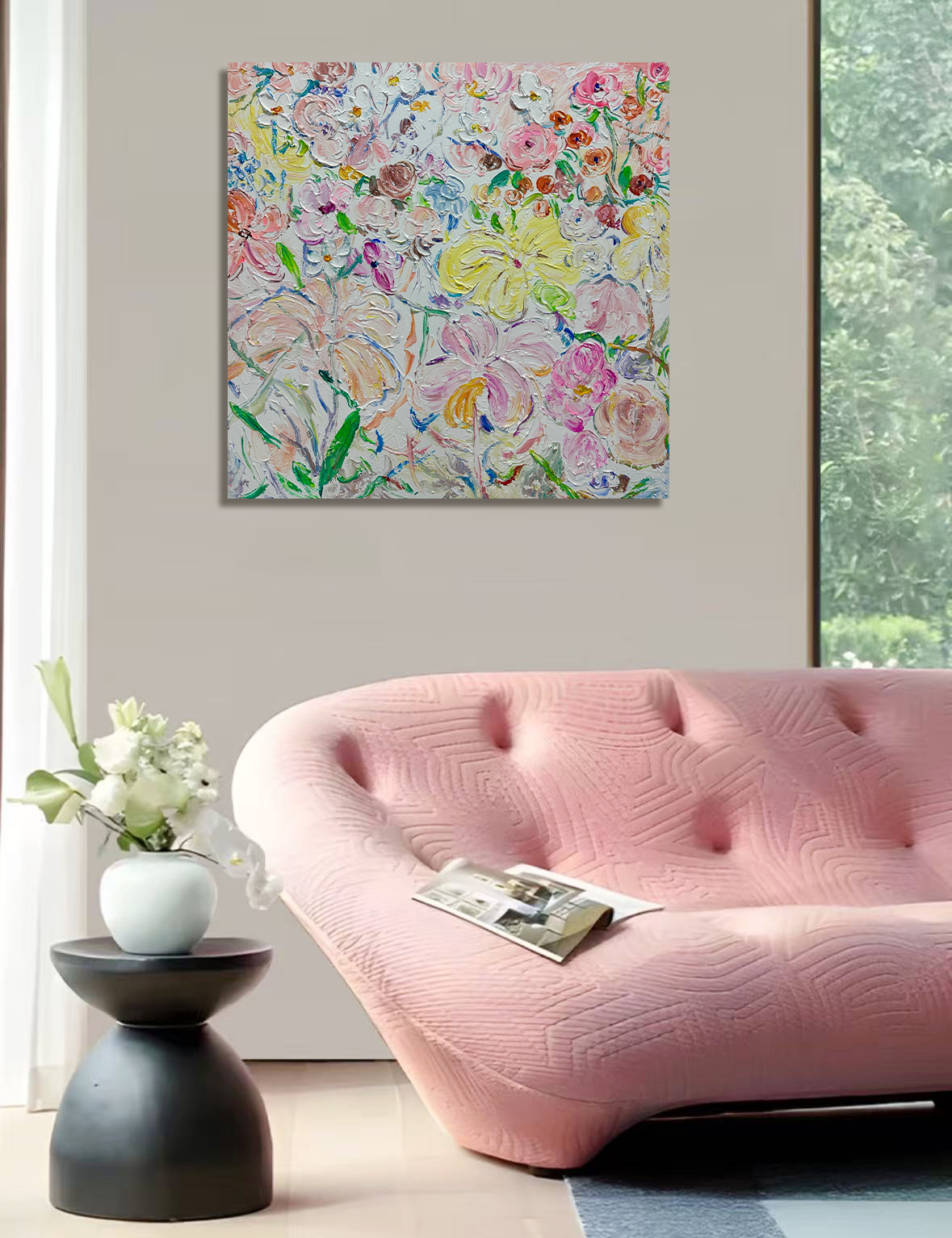 《花团锦簇》油画布纯手绘餐厅卧室挂画