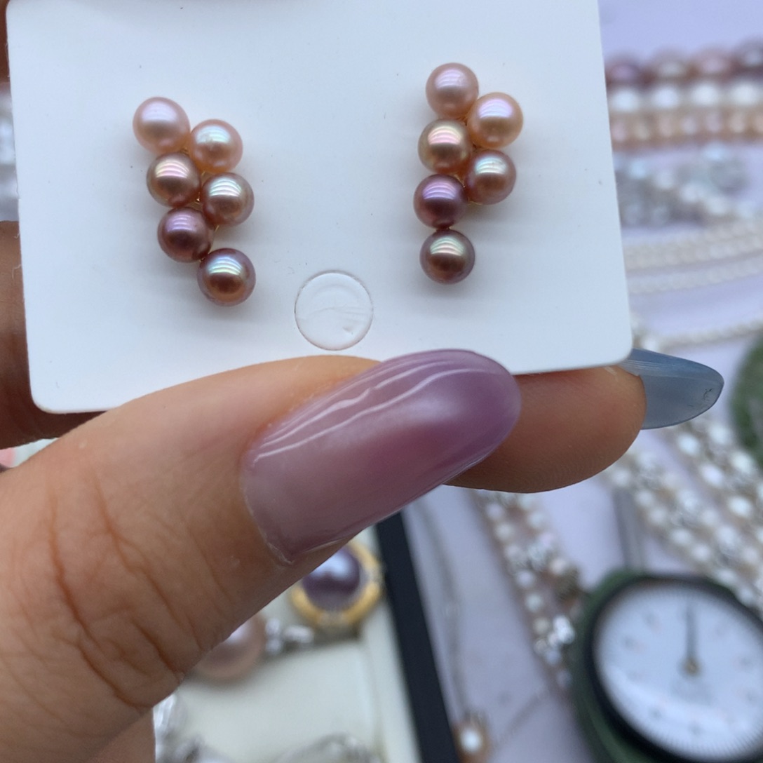 银S925镶嵌淡水珍珠耳饰