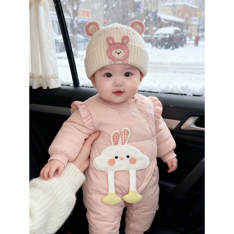 婴幼儿帽子秋冬季保暖加厚针织套头帽女宝宝可爱防风小月龄毛线帽