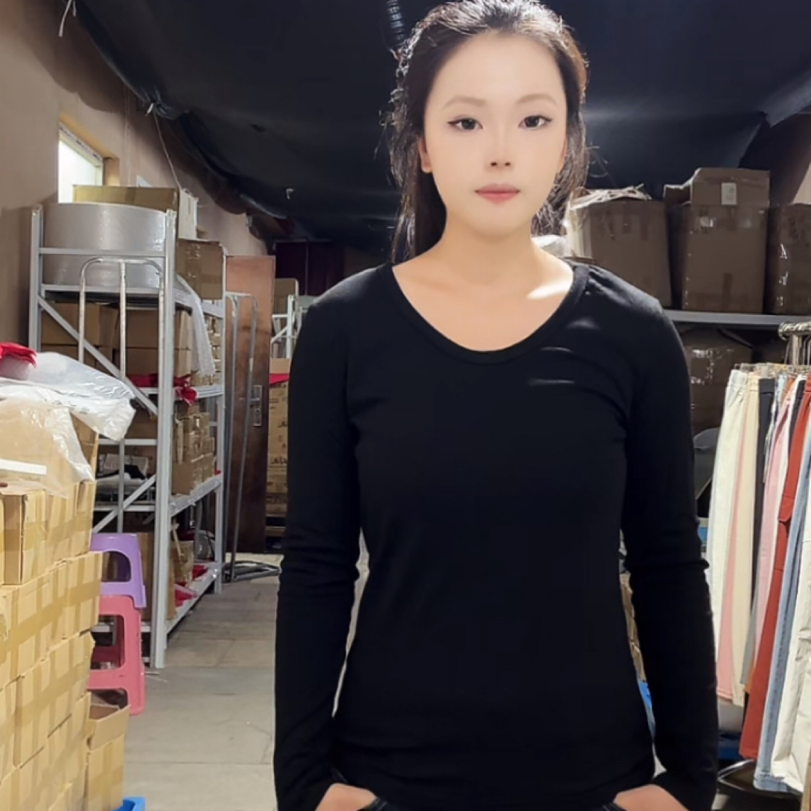 408 百搭长袖T恤打底衫U领