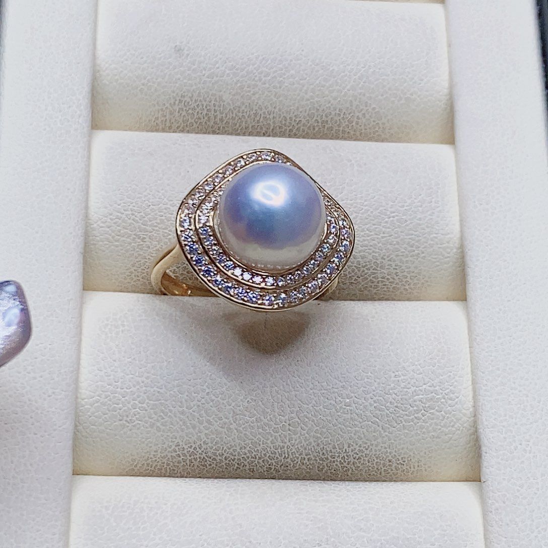 淡水珍珠戒指银S925镶嵌茉**开