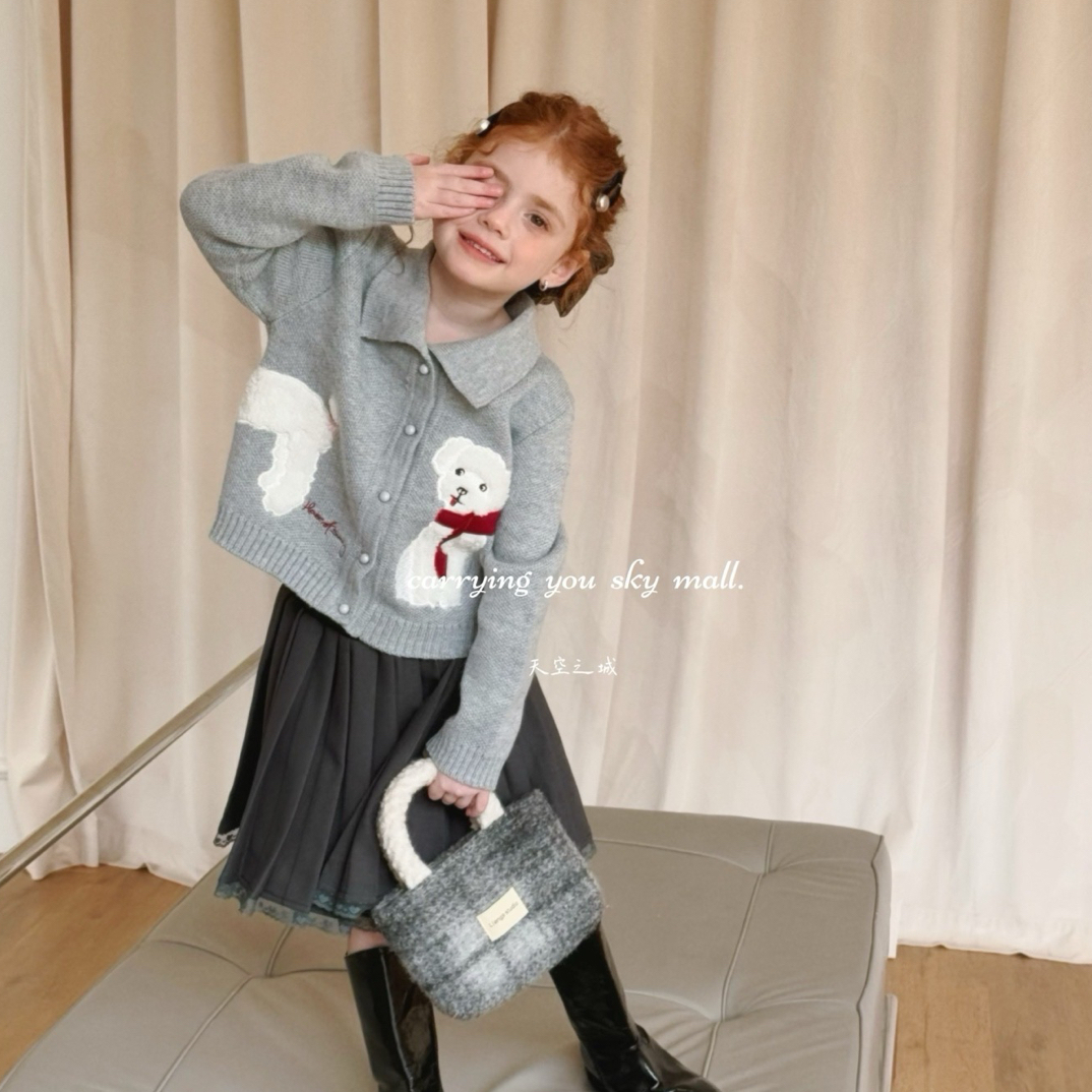 女拼色连衣裙针织翻领套装韩版小童宝宝童装秋毛衣开衫