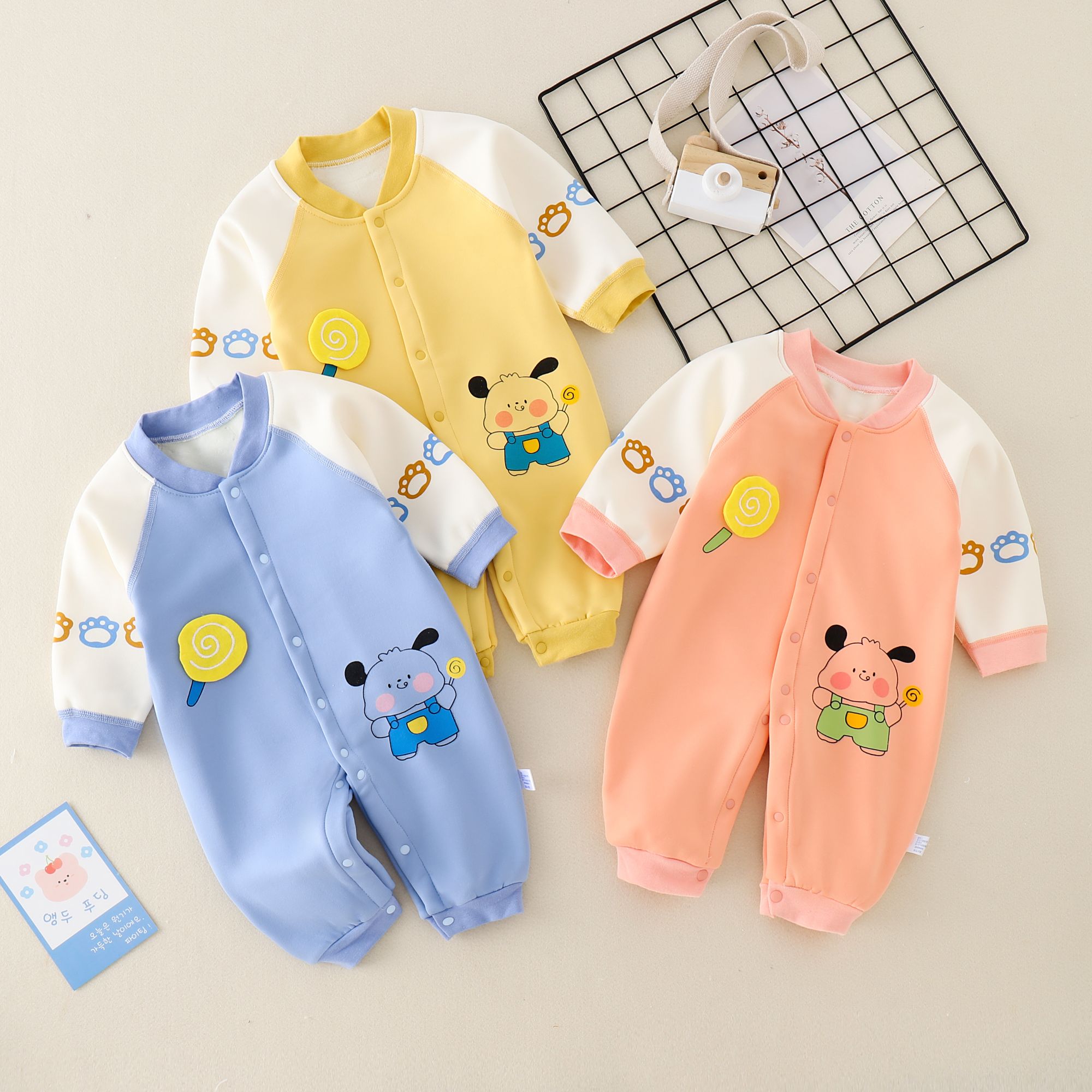 （001-199）春秋通用卡通长袖爬服新生儿哈衣四季款空气棉宝宝保暖
