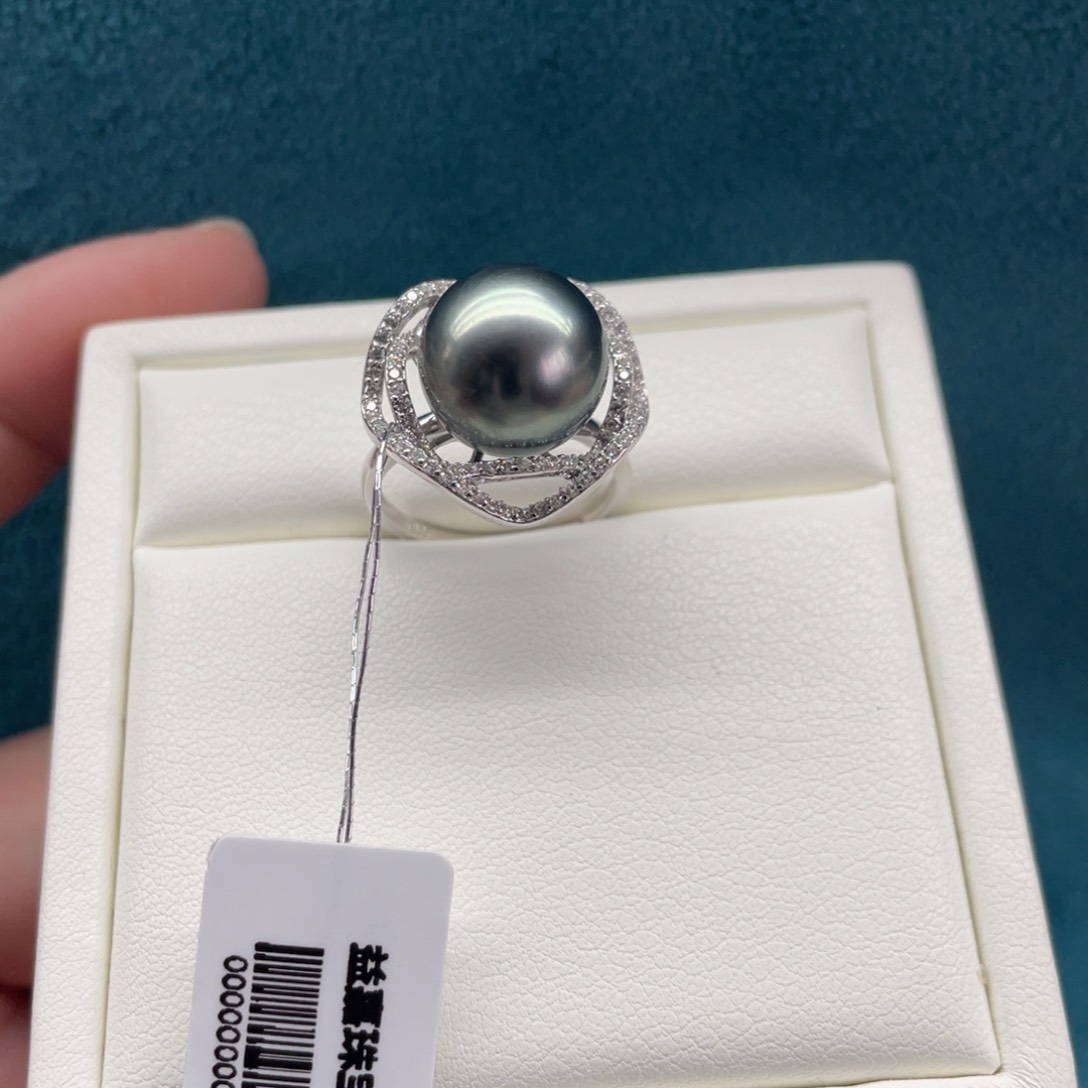 海水珍珠戒指银S925镶嵌12-13mm