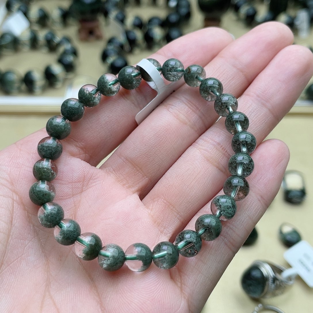 水晶手链未镶嵌绿幽灵聚宝盆手链