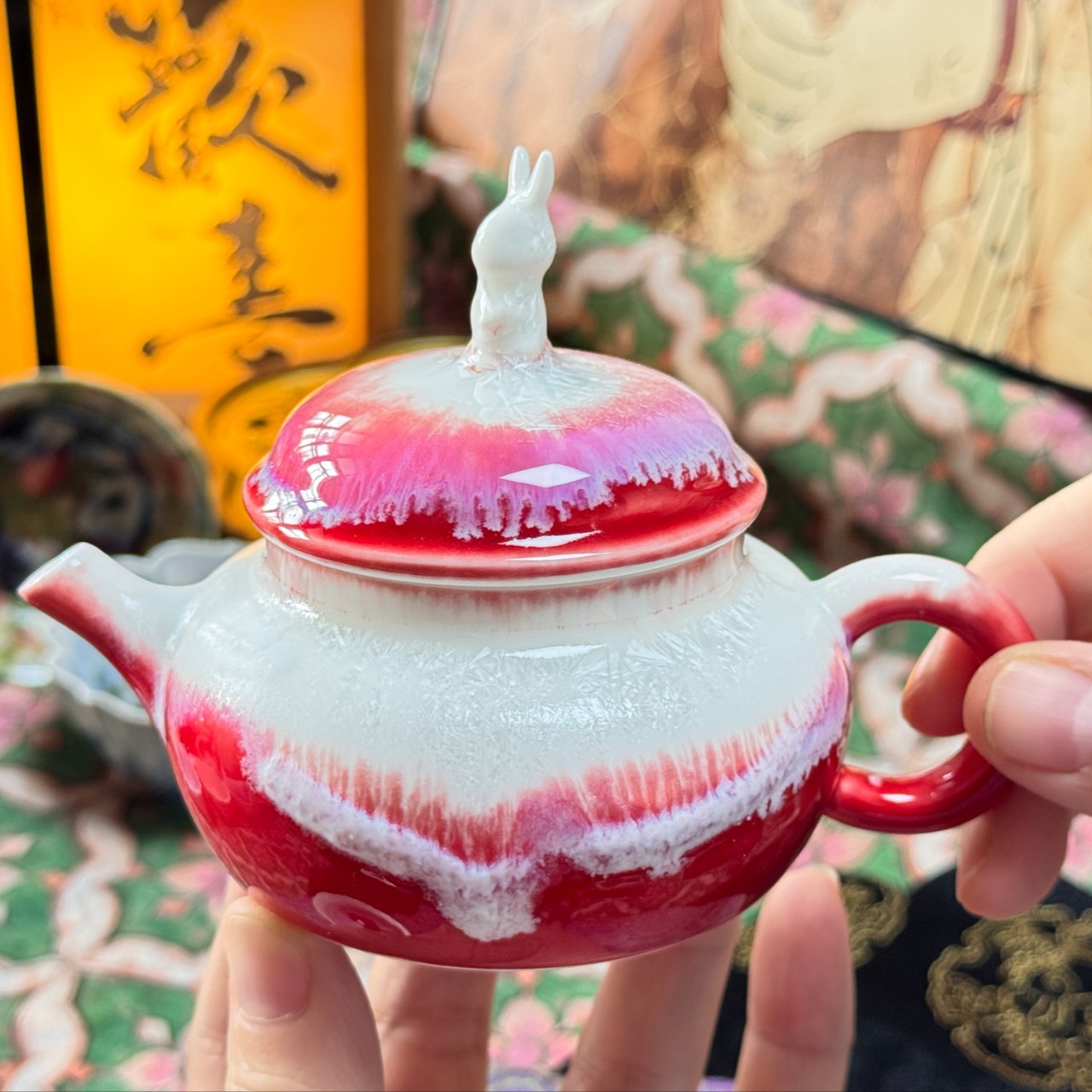 《红松针》窑变釉兔子茶壶轻奢浪漫组茶室茶具文创礼品