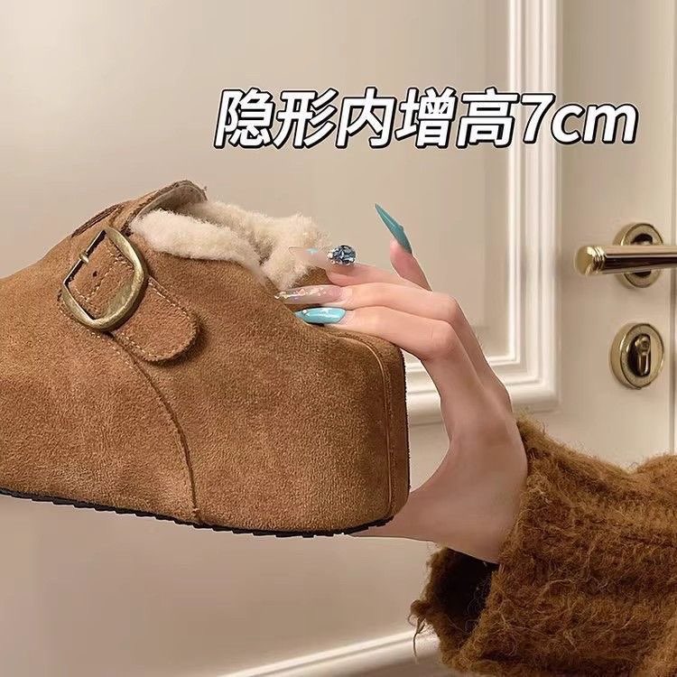 网红厚底加绒内增高7cm豆豆勃肯女鞋子女款爆款阔腿裤必备鞋
