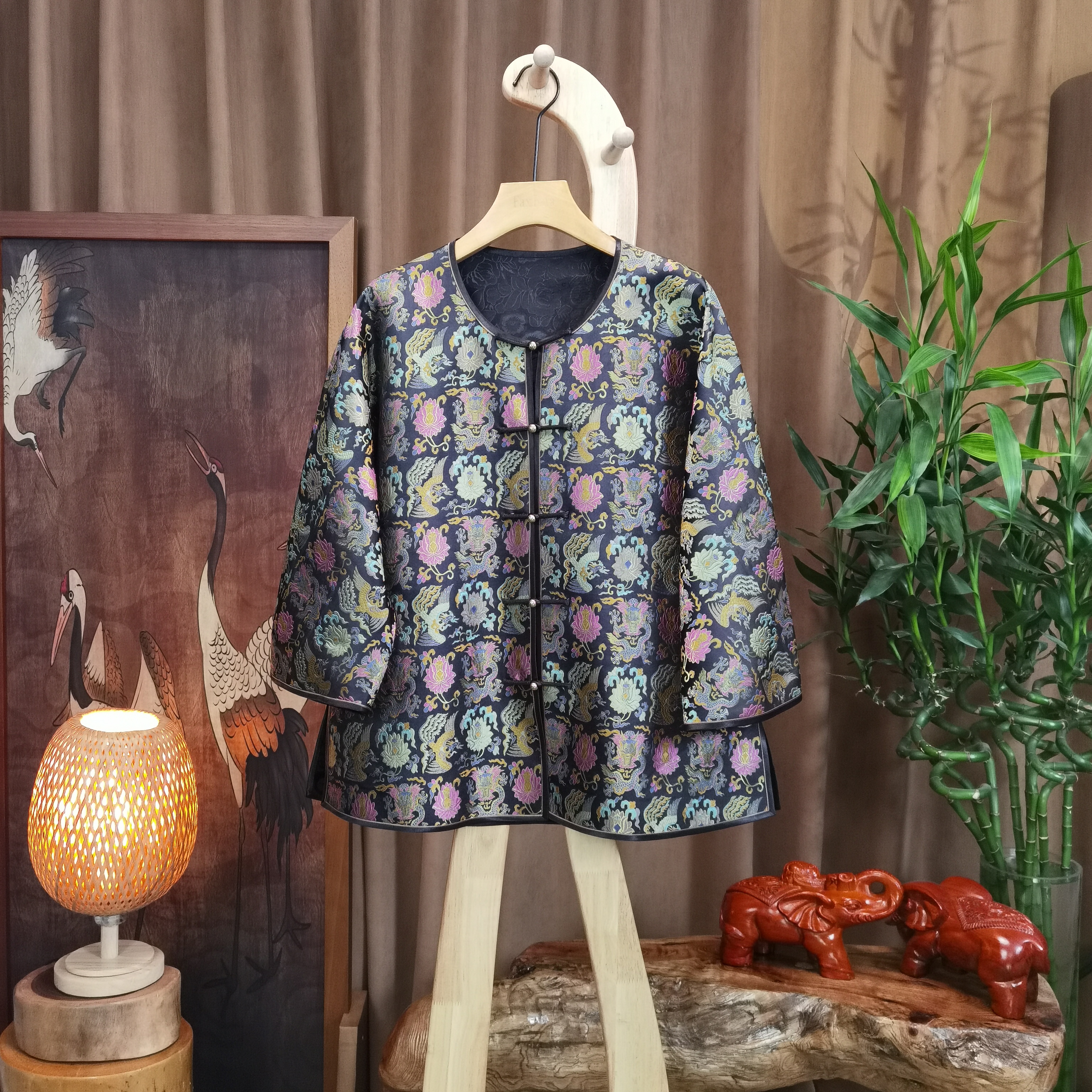 富美国风宋锦圆领对开F1199凤川牡丹