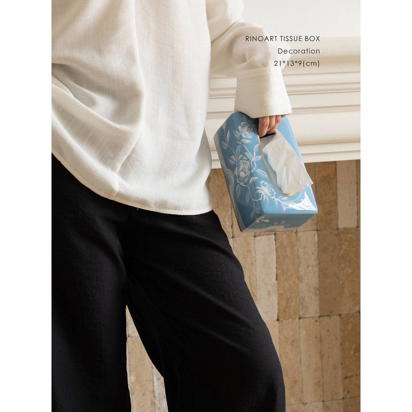 若奈 意式东方返场 烟波蓝 手绘釉下彩景德镇纸巾盒防水浴室