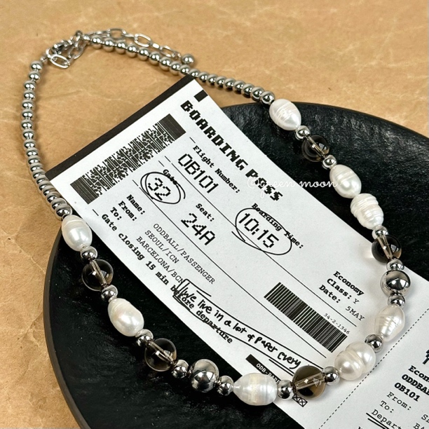 非金属仿珍珠项链 【心事歌剧】黑白色水滴珠珠项链优雅精致P177