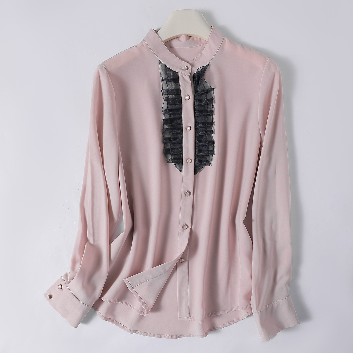 R-7439 轻薄简约百搭！春秋女士时尚气质显瘦休闲纯色长袖衬衫